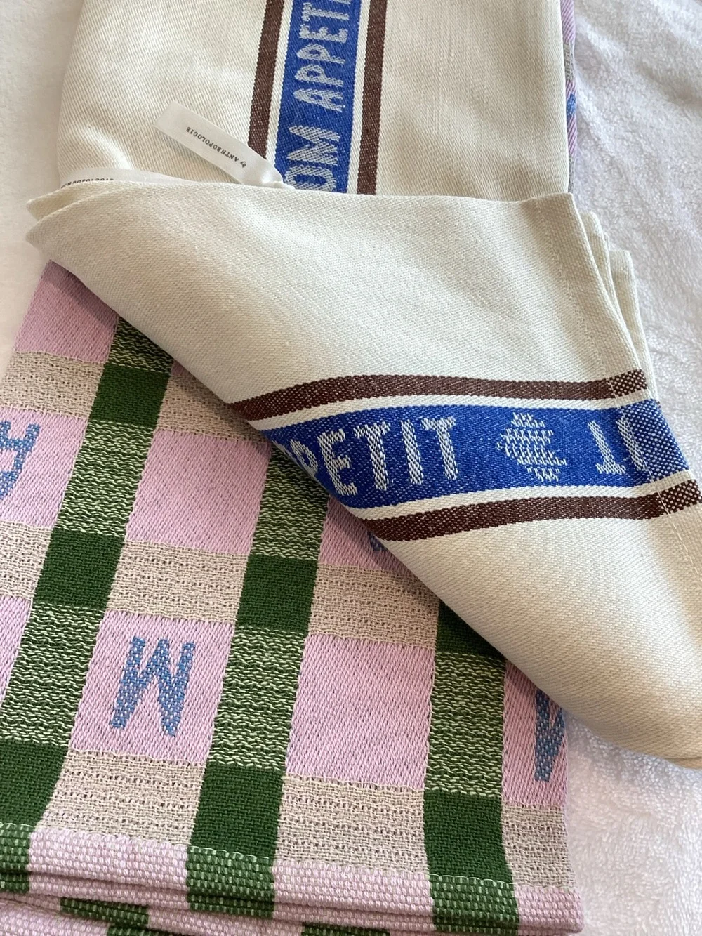 Anthropologie Jacquard Dish Towels Margot Cotton New Mom Appetit Mama Set of 2